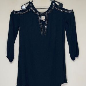 Knox Rose Women’s Black Studded Cold Shoulder Blouse – Size XL